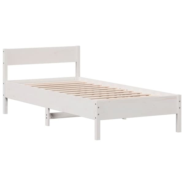 vidaXL Sängram med huvudgavel vit 75x190 cm massivt furu - Sängar & sängramar
