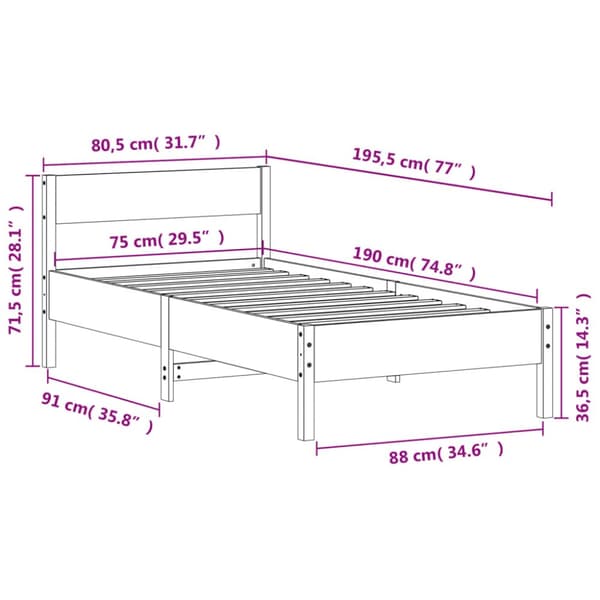 vidaXL Sängram med huvudgavel vit 75x190 cm massivt furu - Sängar & sängramar