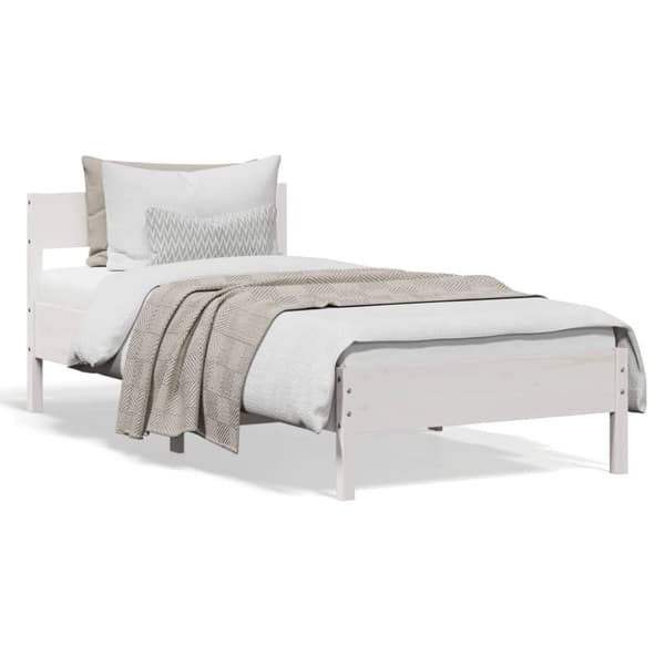 vidaXL Sängram med huvudgavel vit 75x190 cm massivt furu - Sängar & sängramar