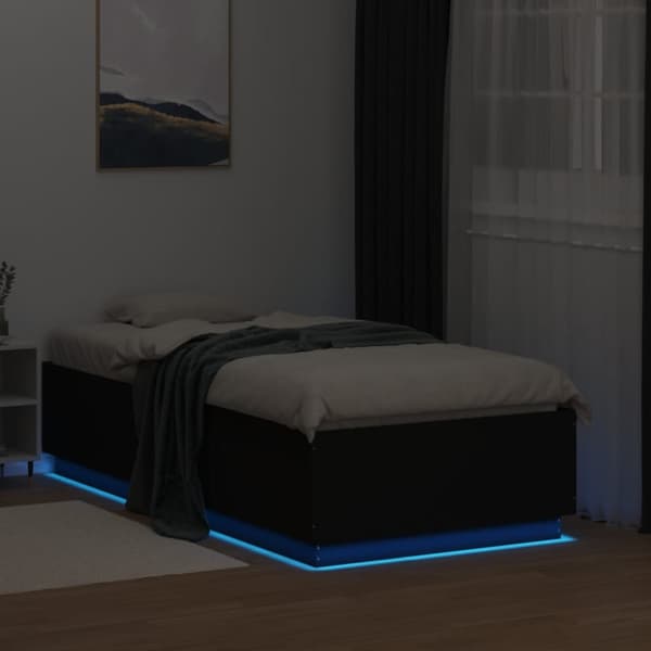 vidaXL sengeramme med LED-lys 90x190 cm konstrueret træ sort -  Senge & sengeramme