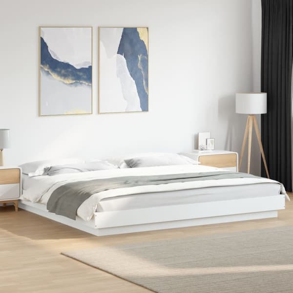 vidaXL Sängynrunko LED-valoilla valkoinen 180x200 cm tekninen puu - Sängyt & sängynrungot