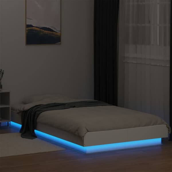 vidaXL sengeramme med LED-lys 90x190 cm konstrueret træ hvid - Senge & sengeramme