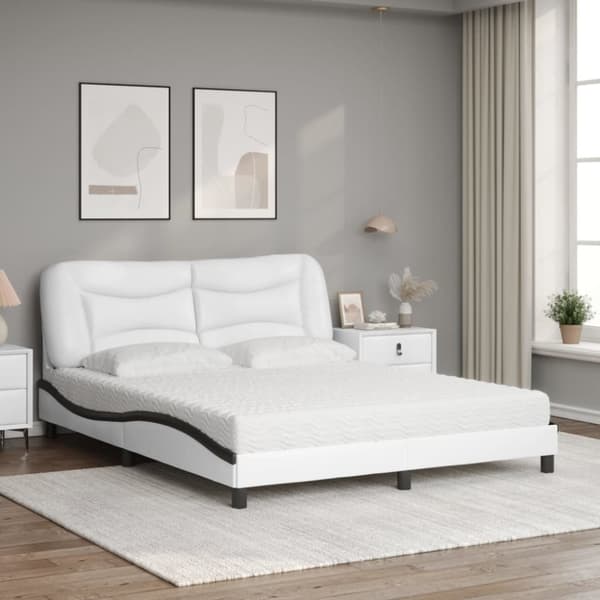 vidaXL seng med madras 160x200 cm kunstlæder hvid og sort