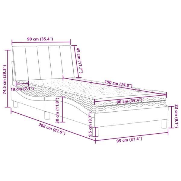 vidaXL seng med madras 90x190 cm velour mørkegrå