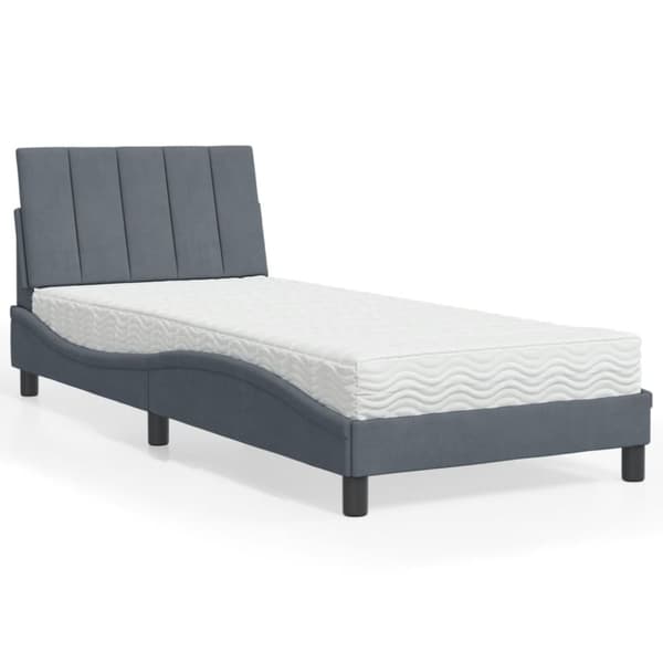 vidaXL seng med madras 90x190 cm velour mørkegrå