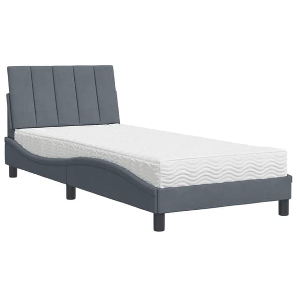 vidaXL seng med madras 90x190 cm velour mørkegrå