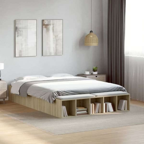 vidaXL sengestel 140x190 cm konstrueret træ sonoma-eg