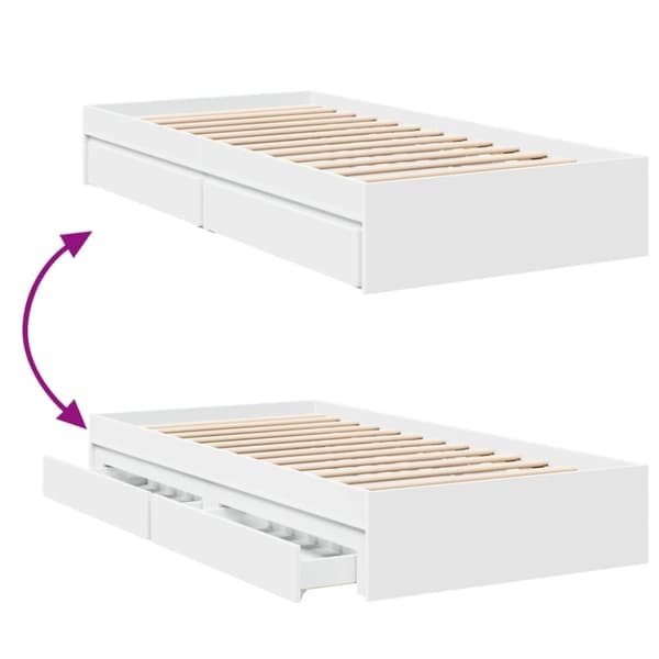 vidaXL Sängram med lådor vit 90x200 cm konstruerad trä
