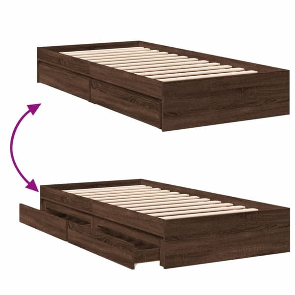vidaXL Sängynrunko laatikoilla ruskea tammi 90x200 cm tekninen puu