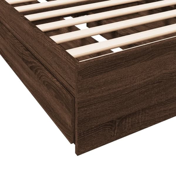 vidaXL Sängynrunko laatikoilla ruskea tammi 90x200 cm tekninen puu