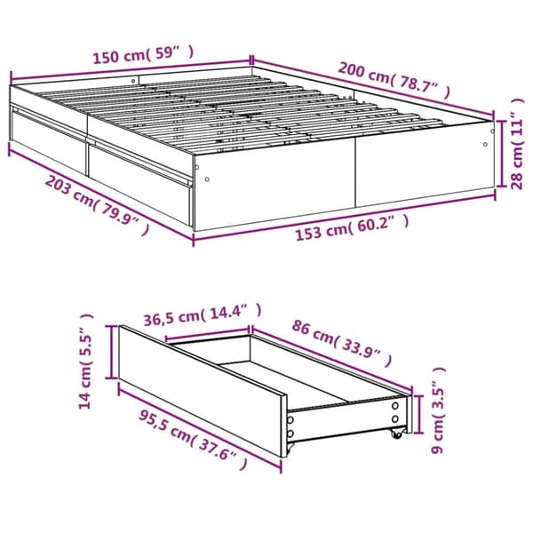 vidaXL Sengeramme høyglans hvit 150x200 cm konstruert tre