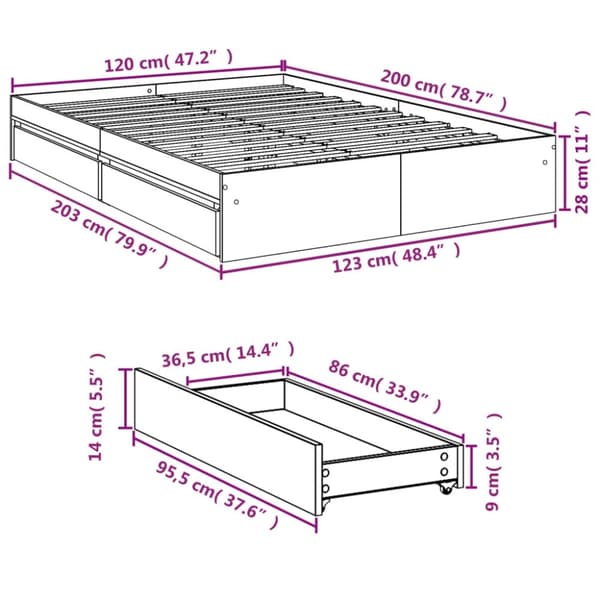 vidaXL Sengeramme med skuffer svart 120x200 cm konstruert tre