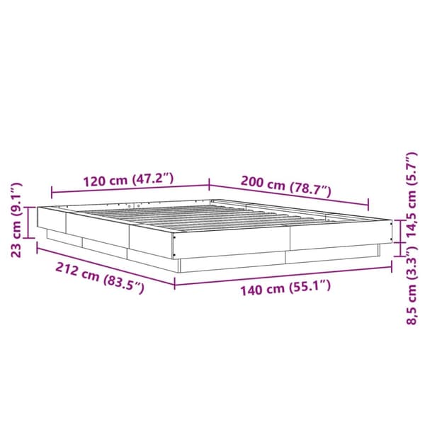 vidaXL sengestel 120x200 cm konstrueret træ betongrå