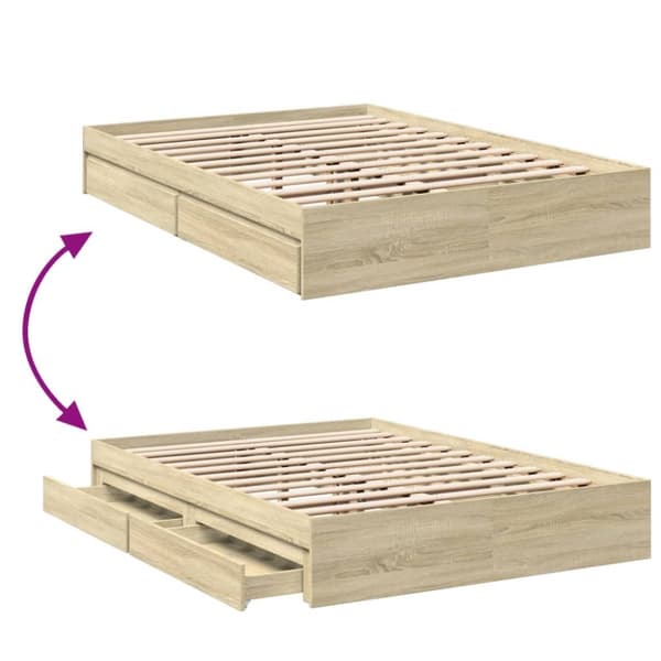 vidaXL Sengeramme med skuffer sonoma eik 120x190 cm konstruert tre