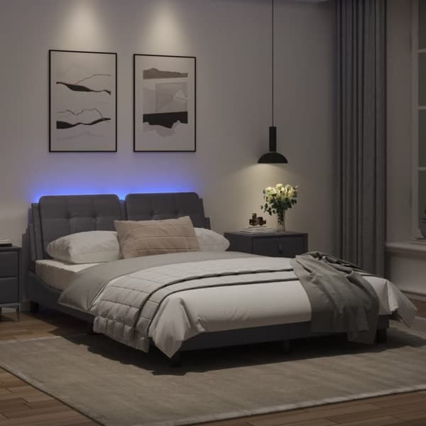 vidaXL sengeramme med LED-lys 120x200 cm kunstlæder grå