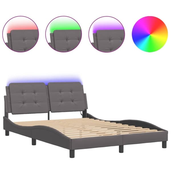 vidaXL sengeramme med LED-lys 120x200 cm kunstlæder grå