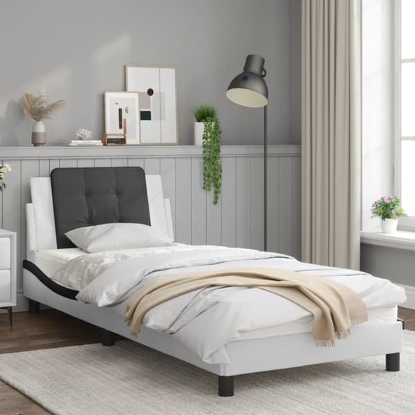 vidaXL Sengeramme med hodegavl hvit og svart 90x190 cm kunstlær