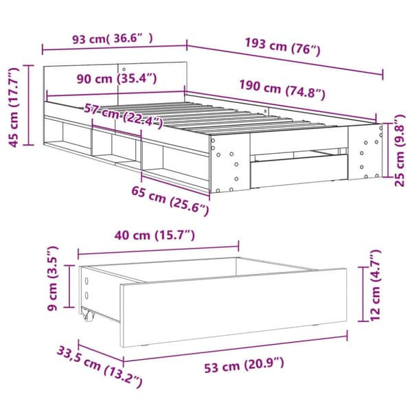 vidaXL sengeramme med skuffe 90x190 cm konstrueret træ hvid