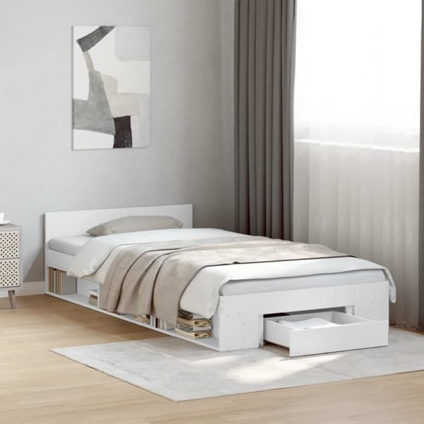 vidaXL sengeramme med skuffe 90x190 cm konstrueret træ hvid