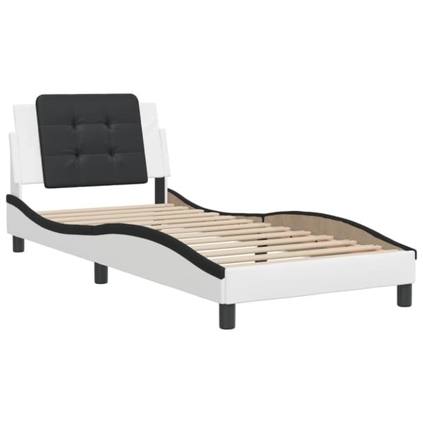 vidaXL sengeramme med sengegavl 90x200 cm kunstlæder hvid og sort
