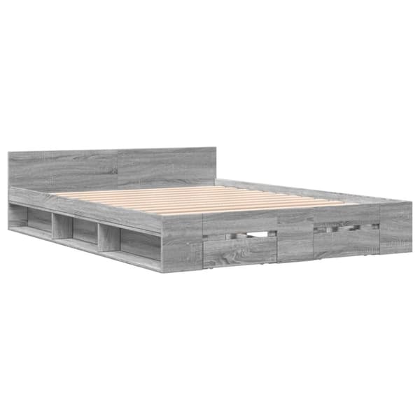 vidaXL sengeramme med skuffer 120x200 cm konstrueret træ grå sonoma-eg