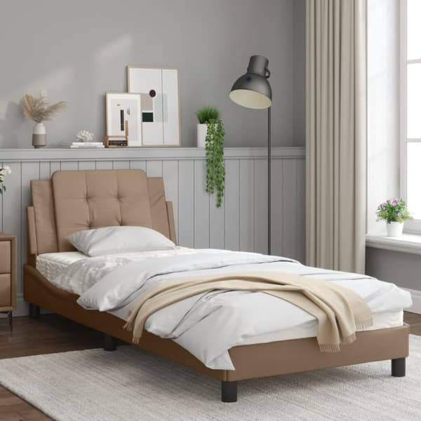 vidaXL Sängynrunko päädyllä cappuccino 90x200 cm keinonahka