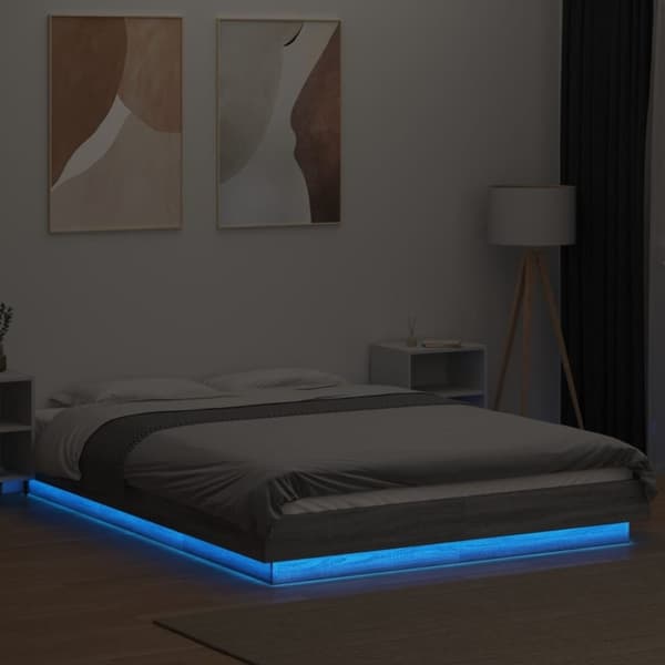 vidaXL Sengeramme med LED-lys grå sonoma 140x190 cm konstruert tre