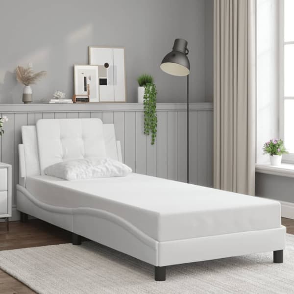 vidaXL sengeramme med sengegavl 90x200 cm kunstlæder hvid