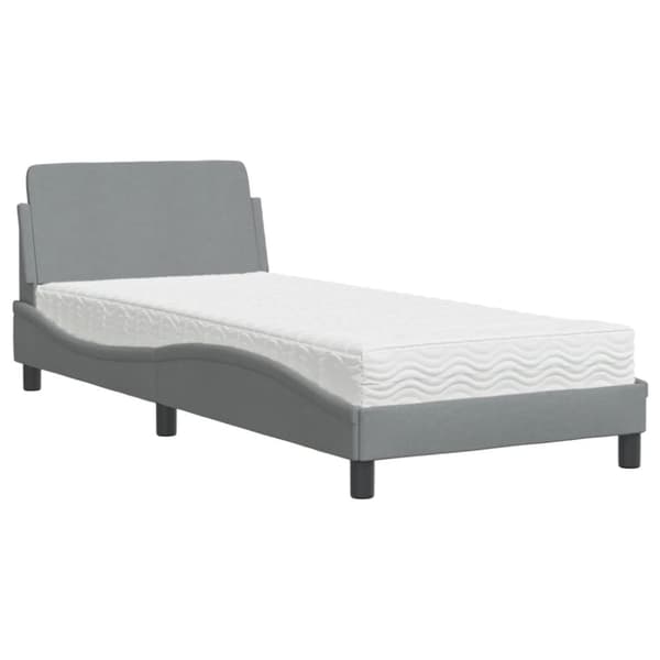 vidaXL Säng med madrass ljusgrå 90x200 cm tyg