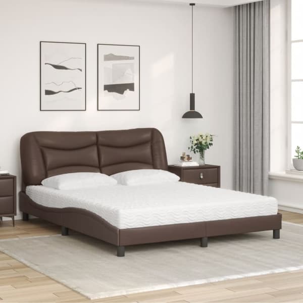 vidaXL seng med madras 160x200 cm kunstlæder brun