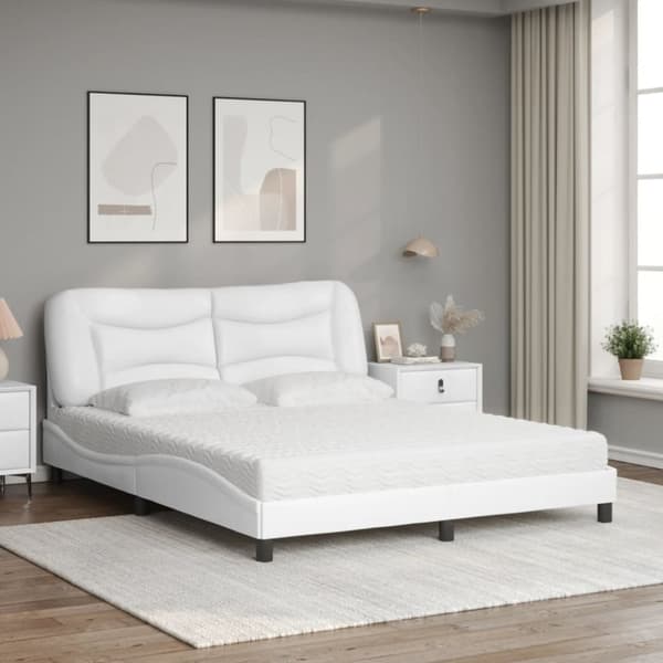 vidaXL seng med madras 160x200 cm kunstlæder hvid