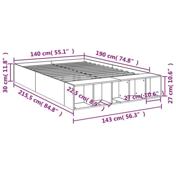 vidaXL sengestel 140x190 cm konstrueret træ røget egetræsfarve