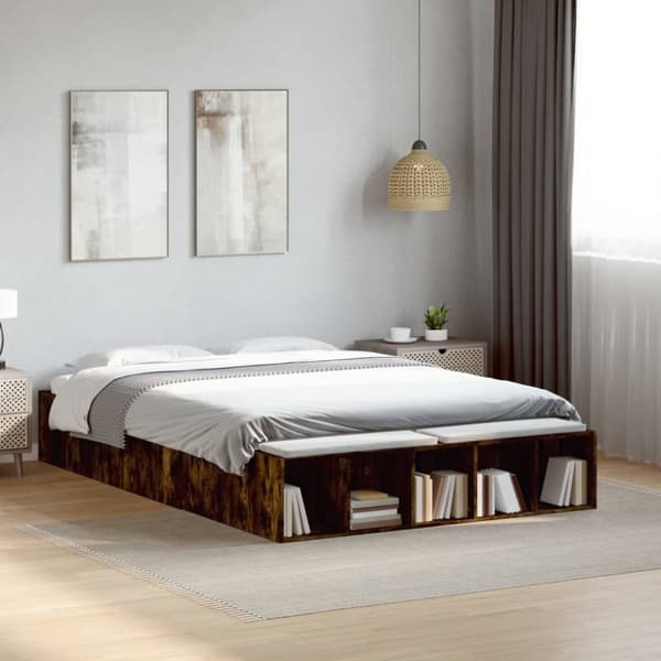vidaXL sengestel 140x190 cm konstrueret træ røget egetræsfarve