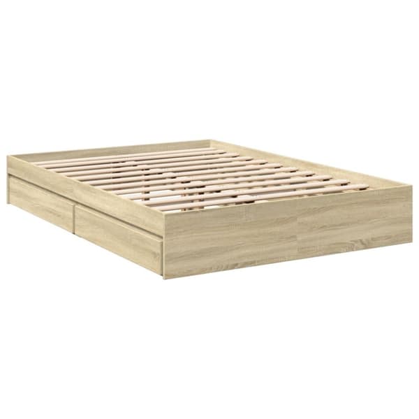 vidaXL Sengeramme med skuffer sonoma eik 135x190 cm konstruert tre