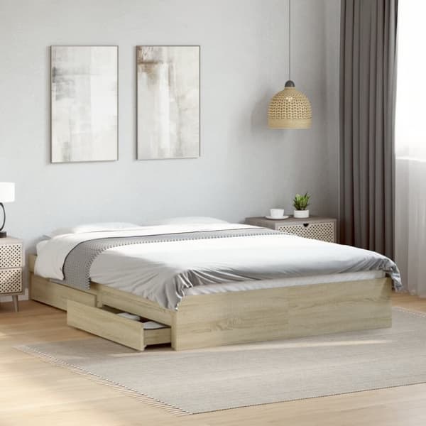 vidaXL Sengeramme med skuffer sonoma eik 135x190 cm konstruert tre