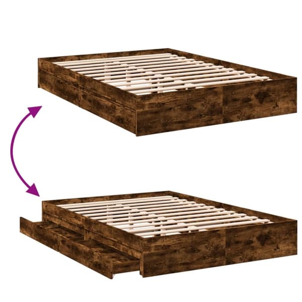 vidaXL Sängram med lådor rökfärgad ek 150x200 cm konstruerad trä