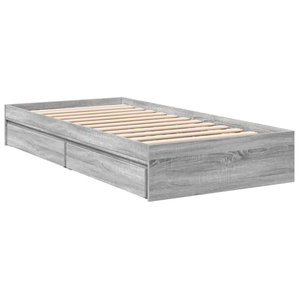 vidaXL Sängynrunko laatikoilla harmaa Sonoma 90x190 cm tekninen puu