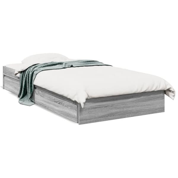 vidaXL Sängynrunko laatikoilla harmaa Sonoma 90x190 cm tekninen puu