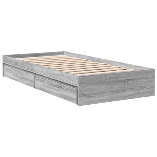 vidaXL Sängynrunko laatikoilla harmaa Sonoma 90x190 cm tekninen puu