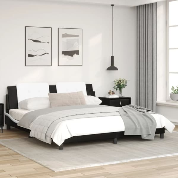 vidaXL sengeramme med sengegavl 180x200 cm kunstlæder sort og hvid