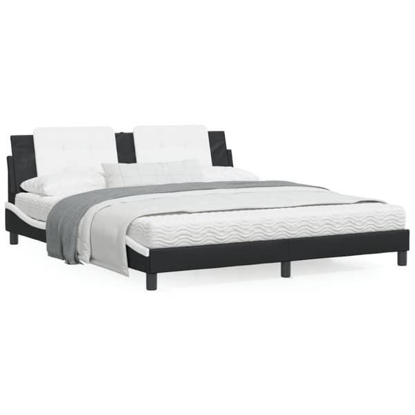 vidaXL sengeramme med sengegavl 180x200 cm kunstlæder sort og hvid