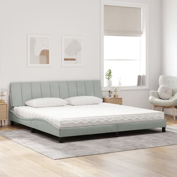vidaXL seng med madras 200x200 cm velour lysegrå