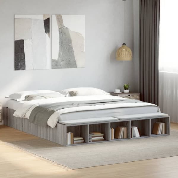 vidaXL Sengeramme grå sonoma 180x200 cm konstruert tre