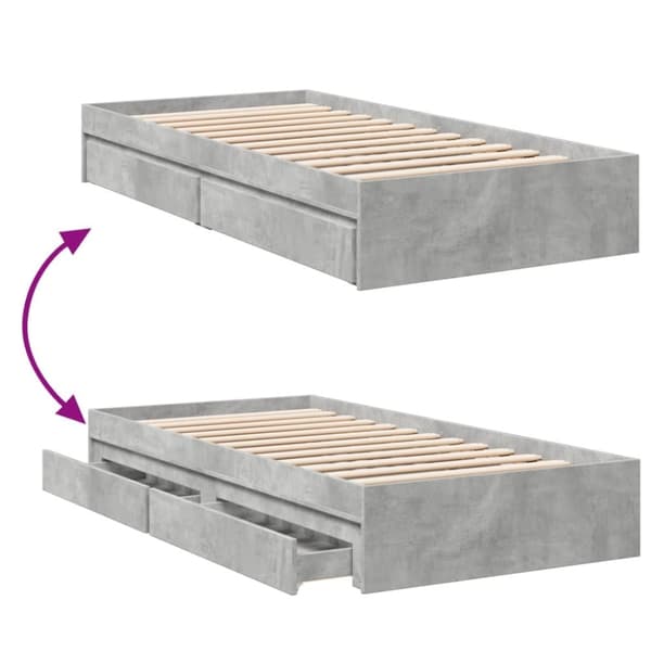 vidaXL Sängram med lådor betonggrå 90x200 cm konstruerat trä