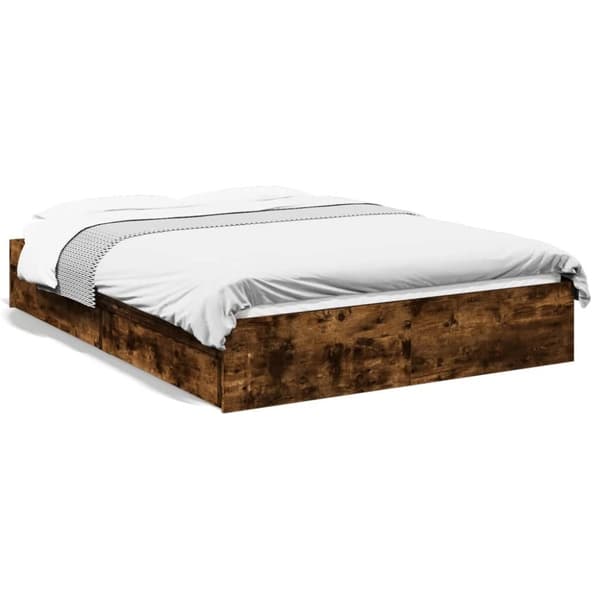 vidaXL Sengeramme med skuffer røkt eik 135x190 cm konstruert tre