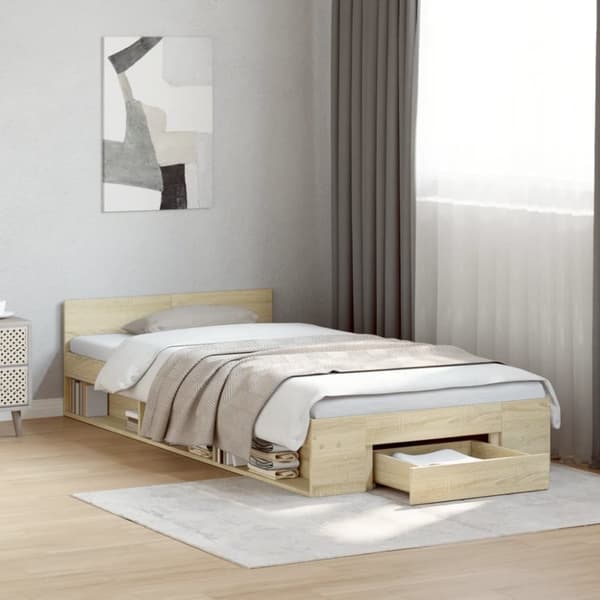 vidaXL sengeramme med skuffe 90x190 cm konstrueret træ sonoma-eg