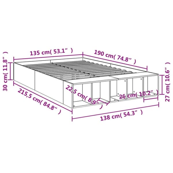 vidaXL Sengeramme grå sonoma 135x190 cm konstruert tre
