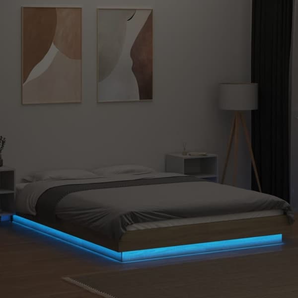vidaXL Sengeramme med LED-lys sonoma eik 140x190 cm konstruert tre