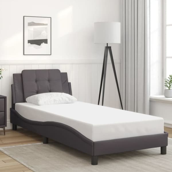 vidaXL sengeramme med sengegavl 90x190 cm kunstlæder grå