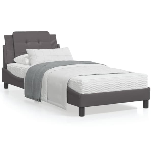 vidaXL sengeramme med sengegavl 90x190 cm kunstlæder grå
